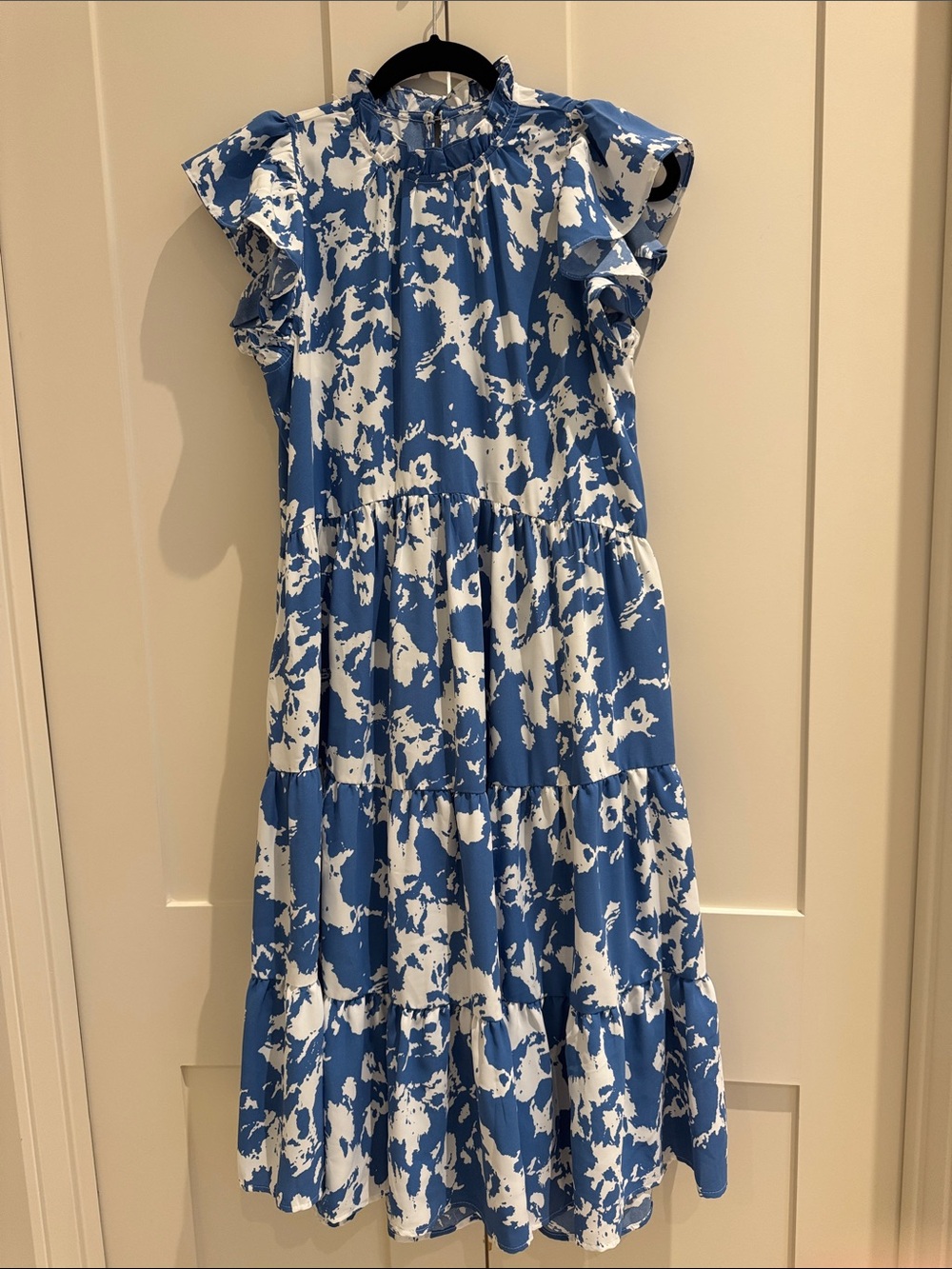 Pinch Blue and White Floral Tiered Casual Dress with Pockets